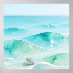 Turquoise Oceaan Golf Schelp Poster