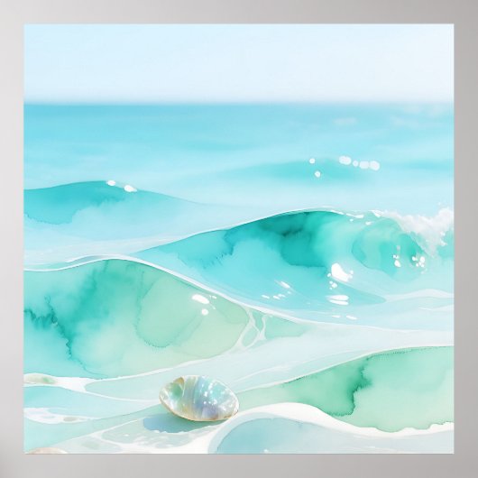 Turquoise Oceaan Golf Schelp Poster (Voorkant)