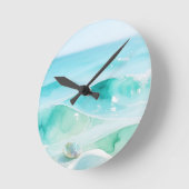 Turquoise Oceaan Golf Schelp Ronde Klok (Hoek)