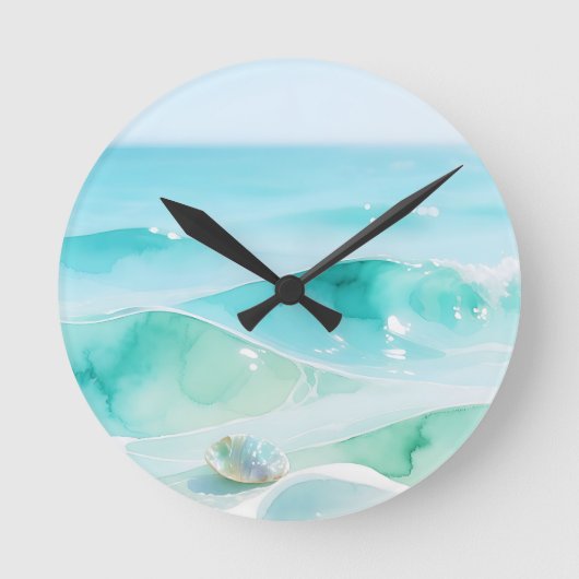 Turquoise Oceaan Golf Schelp Ronde Klok (Voorkant)