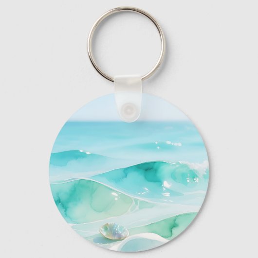 Turquoise Oceaan Golf Schelp Sleutelhanger (Voorkant)
