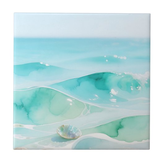 Turquoise Oceaan Golf Schelp Tegeltje (Voorkant)