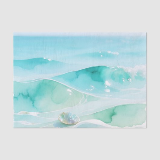 Turquoise Oceaan Golf Schelp Tissuepapier (Voorkant)