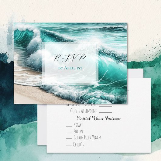 Turquoise oceaan golven bruiloft RSVP Save The Date