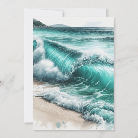 Turquoise oceaan golven kust bruiloft kaart (Achterkant)