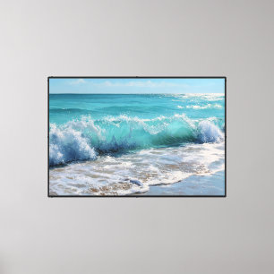 Turquoise Oceaan Golven op Strand Abstracte Wand K Canvas Afdruk