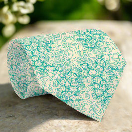 Turquoise Oceaan Golven & Schelpenpatroon Stropdas