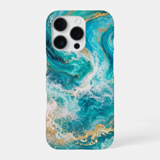 Turquoise Oceaan Marmer iPhone 16 Pro Hoesje