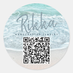 Turquoise Oceaan Strand Handgemaakte Sieraden QR C Ronde Sticker