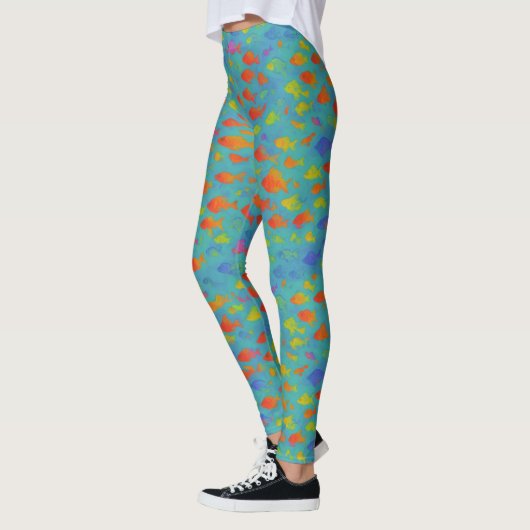 Turquoise Oceaan Tropische Vis Waterverf Patroon Leggings (Links)