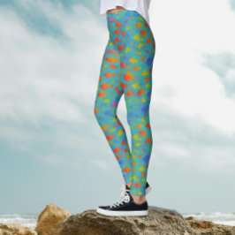 Turquoise Oceaan Tropische Vissen Waterverf Patroo Leggings