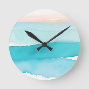 Turquoise Oceaan Waterverf Zonsondergang Ronde Klok