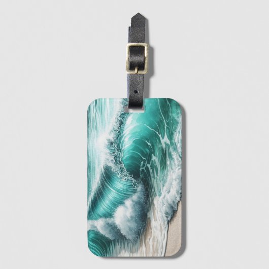 Turquoise oceaangolf op zandstrand bagagelabel (Voorkant (verticaal))