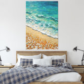 Turquoise Oceaangolven met Zandige Kust Textuur Canvas Afdruk (Insitu (Slaapkamer))