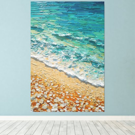 Turquoise Oceaangolven met Zandige Kust Textuur Canvas Afdruk (Insitu (Houten vloer))