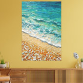 Turquoise Oceaangolven met Zandige Kust Textuur Canvas Afdruk (Insitu (Woonkamer))