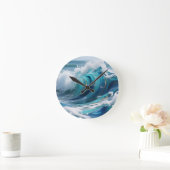 Turquoise Oceaangoolf Gouden Werveling Ronde Klok (Huis)