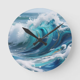 Turquoise Oceaangoolf Gouden Werveling Ronde Klok