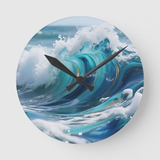 Turquoise Oceaangoolf Gouden Werveling Ronde Klok (Voorkant)