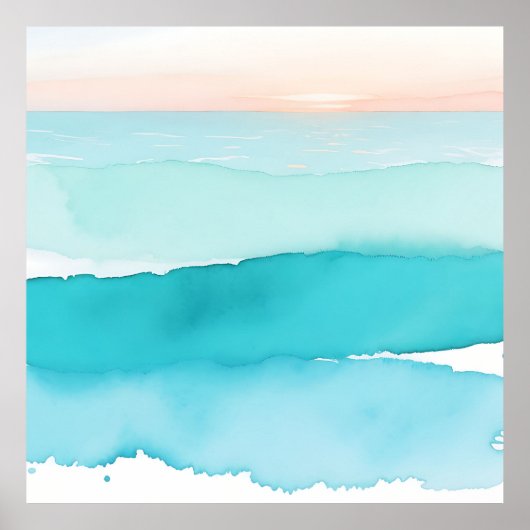 Turquoise Oceaanschildering Zonsondergang Poster (Voorkant)