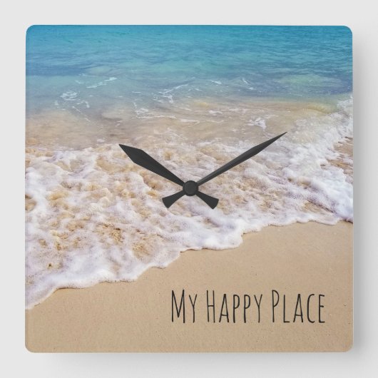 Turquoise oceaanstrand met surf vierkante klok (Voorkant)