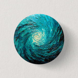 Turquoise Oceaanwervel Abstract Ronde Button 3,2 Cm