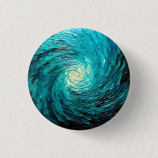 Turquoise Oceaanwervel Abstract Ronde Button 3,2 Cm (Voorkant)