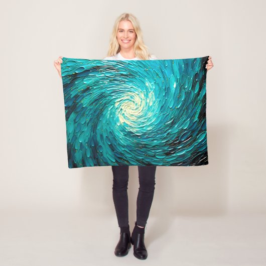 Turquoise Oceaanwerveling Abstract Fleece Deken (In situ)