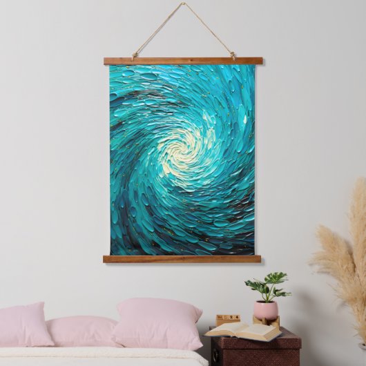 Turquoise Oceaanwerveling Abstract Hangend Wandkleed (Slaapkamer)