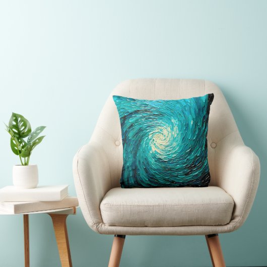 Turquoise Oceaanwerveling Abstract Kussen (Stoel)