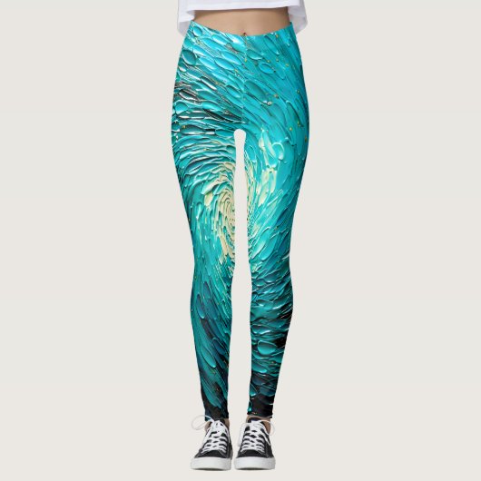 Turquoise Oceaanwerveling Abstract Leggings (Voorkant)