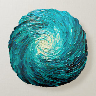 Turquoise Oceaanwerveling Abstract Rond Kussen