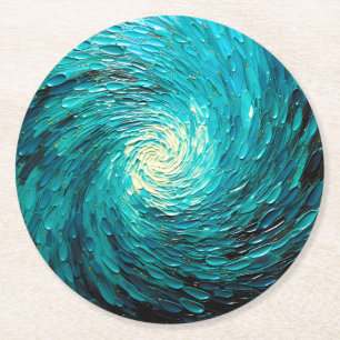 Turquoise Oceaanwerveling Abstract Ronde Kartonnen Onderzetter
