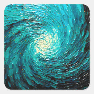Turquoise Oceaanwerveling Abstract Vierkante Sticker