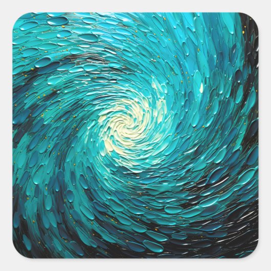Turquoise Oceaanwerveling Abstract Vierkante Sticker (Voorkant)