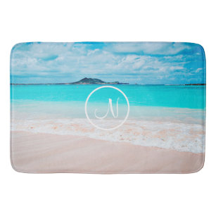 Turquoise oceaanzandy strand foto aangepast monogr badmat