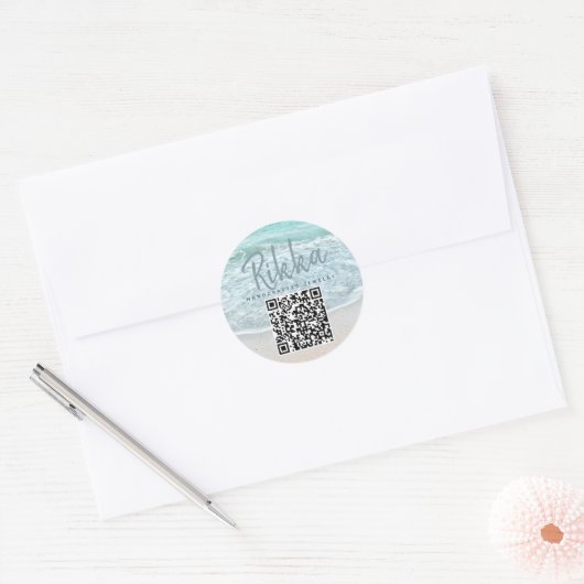 Turquoise Ocean Beach Handmade Jewelry QR Code Ronde Sticker (Envelop)