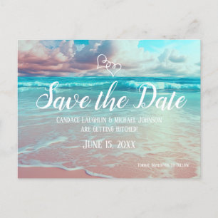 Turquoise Ocean Beach Hart Bruiloft Save the Date Briefkaart
