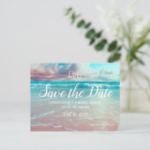 Turquoise Ocean Beach Hart Bruiloft Save the Date Briefkaart (Staand voorkant)