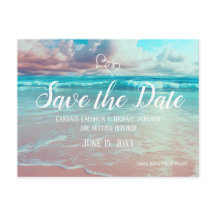 Turquoise Ocean Beach Hart Bruiloft Save the Date