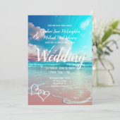 Turquoise Ocean Beach Hart Bruiloft Sjabloon Kaart (Staand voorkant)