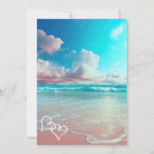 Turquoise Ocean Beach Hart Bruiloft Sjabloon Kaart (Achterkant)