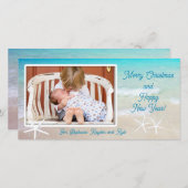 Turquoise Ocean Beach met kerstfotokaart Feestdagenkaart (Voorkant / Achterkant)