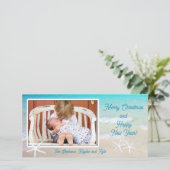 Turquoise Ocean Beach met kerstfotokaart Feestdagenkaart (Staand voorkant)