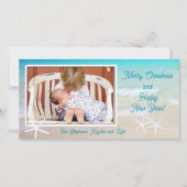 Turquoise Ocean Beach met kerstfotokaart Feestdagenkaart (Voorkant)