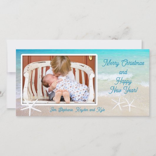 Turquoise Ocean Beach met kerstfotokaart Feestdagenkaart (Voorkant)