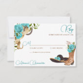 Turquoise Ocean Blue Charro Westerne Quinceanera RSVP Kaartje (Voorkant)