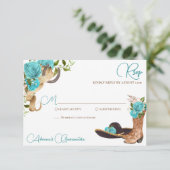 Turquoise Ocean Blue Charro Westerne Quinceanera RSVP Kaartje (Staand voorkant)