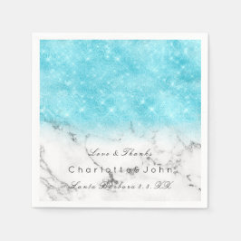 Turquoise Ocean Glitter Marble White Bridal Girly Servet