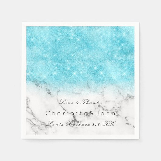 Turquoise Ocean Glitter Marble White Bridal Girly Servet (Voorkant)